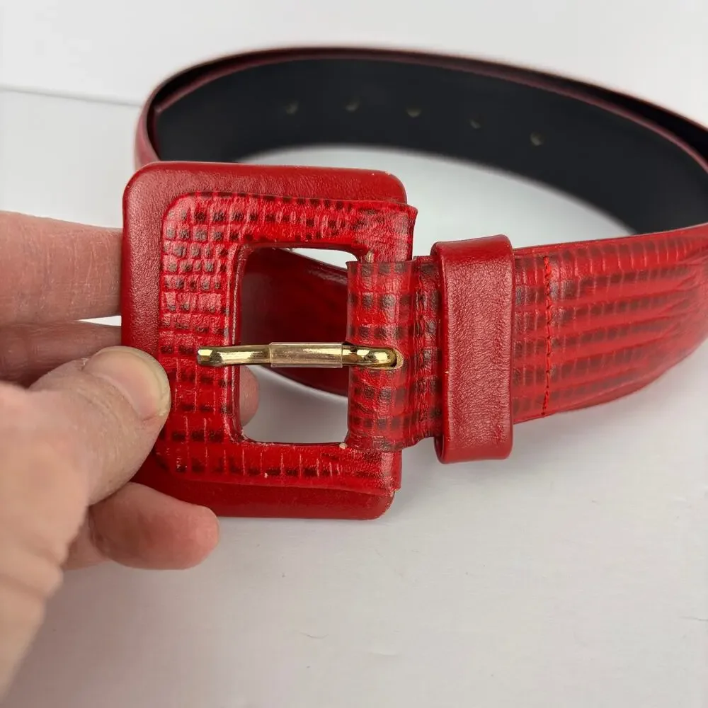 Vintage Liz Claiborne Red Leather Belt Large Snake Reptile 80s 90s